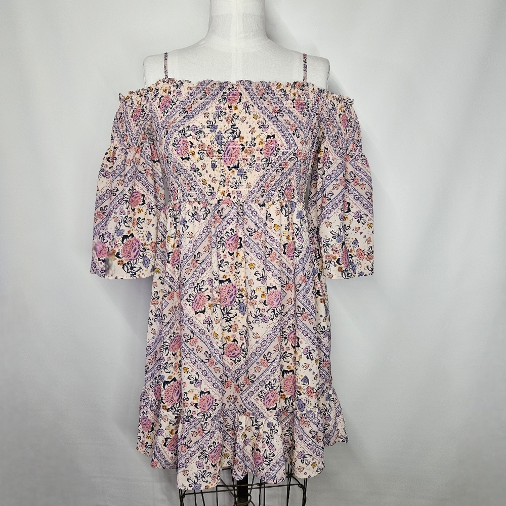 Mason & Belle Size XL Dress Floral Off Shoulder Smocked Lined Cottagecore Boho